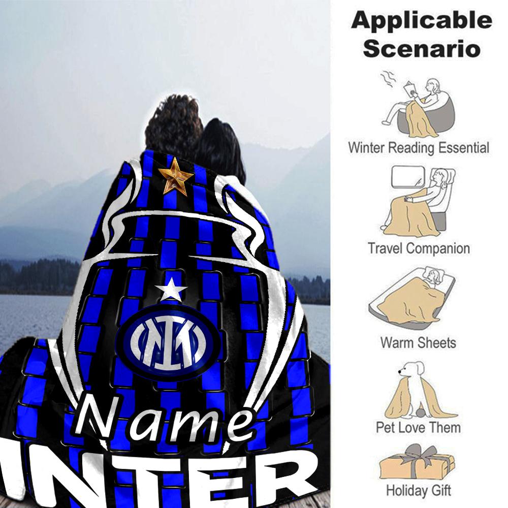 Personalisierbare Decke mit Name, Inter Mailand, Weich & Warm, für Sofa, Büro, Bett, Reise, Mittagspause, Geschenk, Geeignet für Alle Jahreszeiten