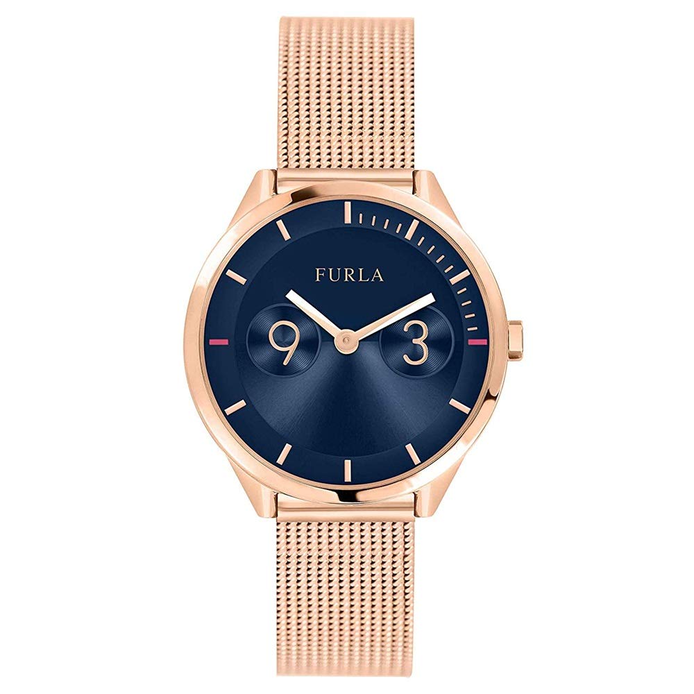 FURLA METROPOLIS Navy Rose Gold Mesh Stainless Steel R4253102529 Watch [FURLA] Women s [Item]