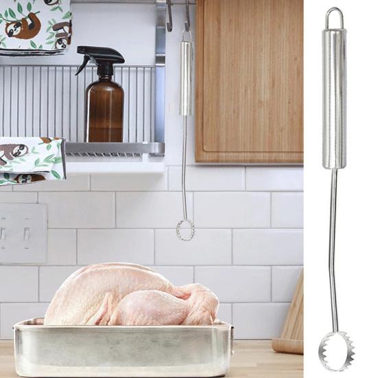 Lung Scraper Food Grade Stainless Steel Long Handle Sharp Zigzag Head Remove Poultry Lungs Chicken Lung Removal