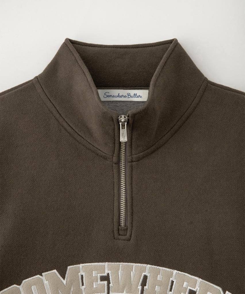 Sseomweeobeoteo Square Logo Half Zip-Up Sweatshirt - Brown