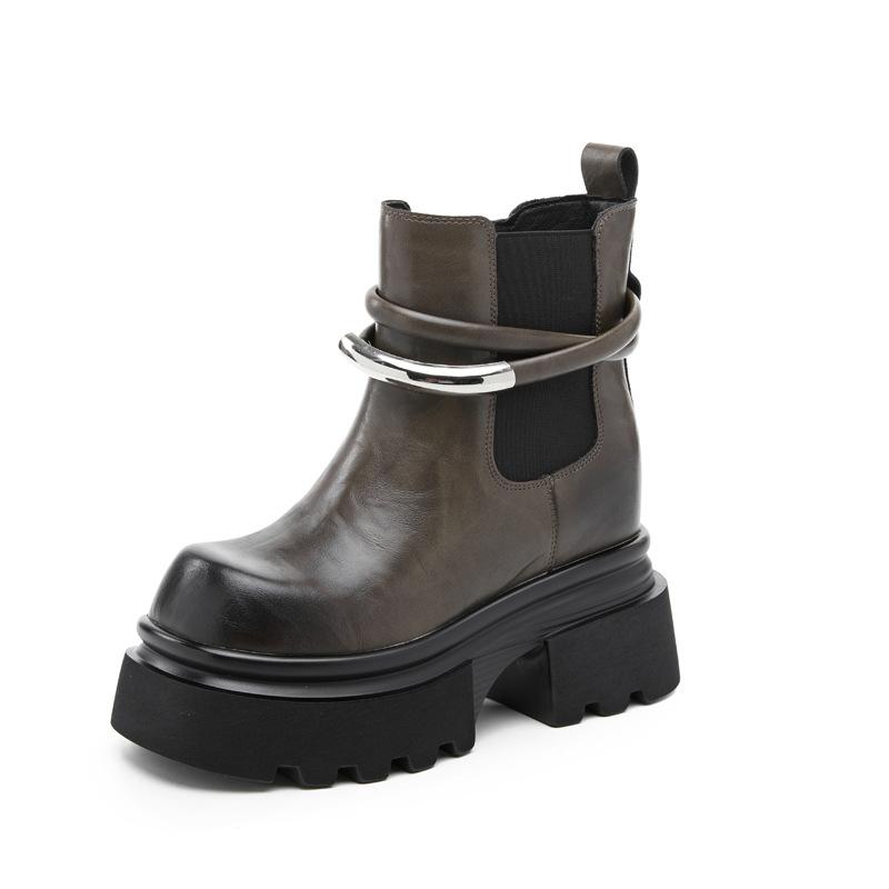 

8617 Small thick-soled inner height increase Martin boots children s 2025 autumn new muffin soft-soled short boots trendy and genuine 39 хаки