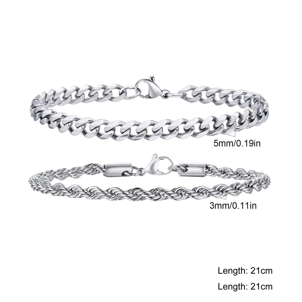 Classic Punk 2pcs Set Stainless Steel Cuban Bracelets for Men Fashion Snake Twist Chain Wristband Hip Hop Stacked Jewelry Gifts