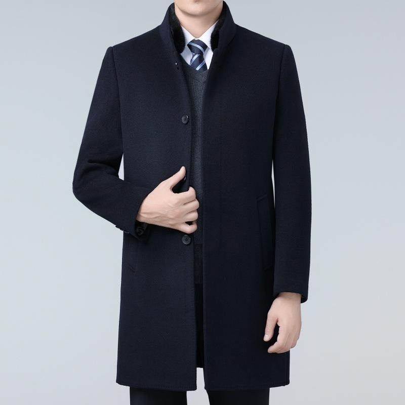 Double-sided Cashmere Coat for Men, Mid-length Winter Thickened and Warm Daddy Style Mink Fur Collar Down Liner Jacket