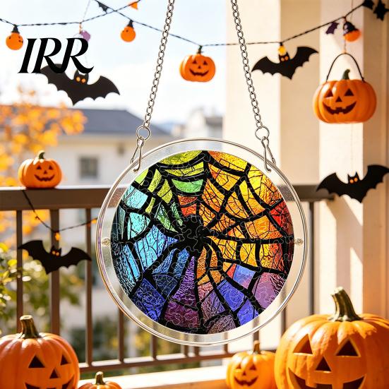 Reusable Halloween Hanging Sign Acrylic Puzzle Decor, 2D Ghost Pumpkin Skeleton Sign, Faux Window Decal Stained Glass Spooky for Party Home
