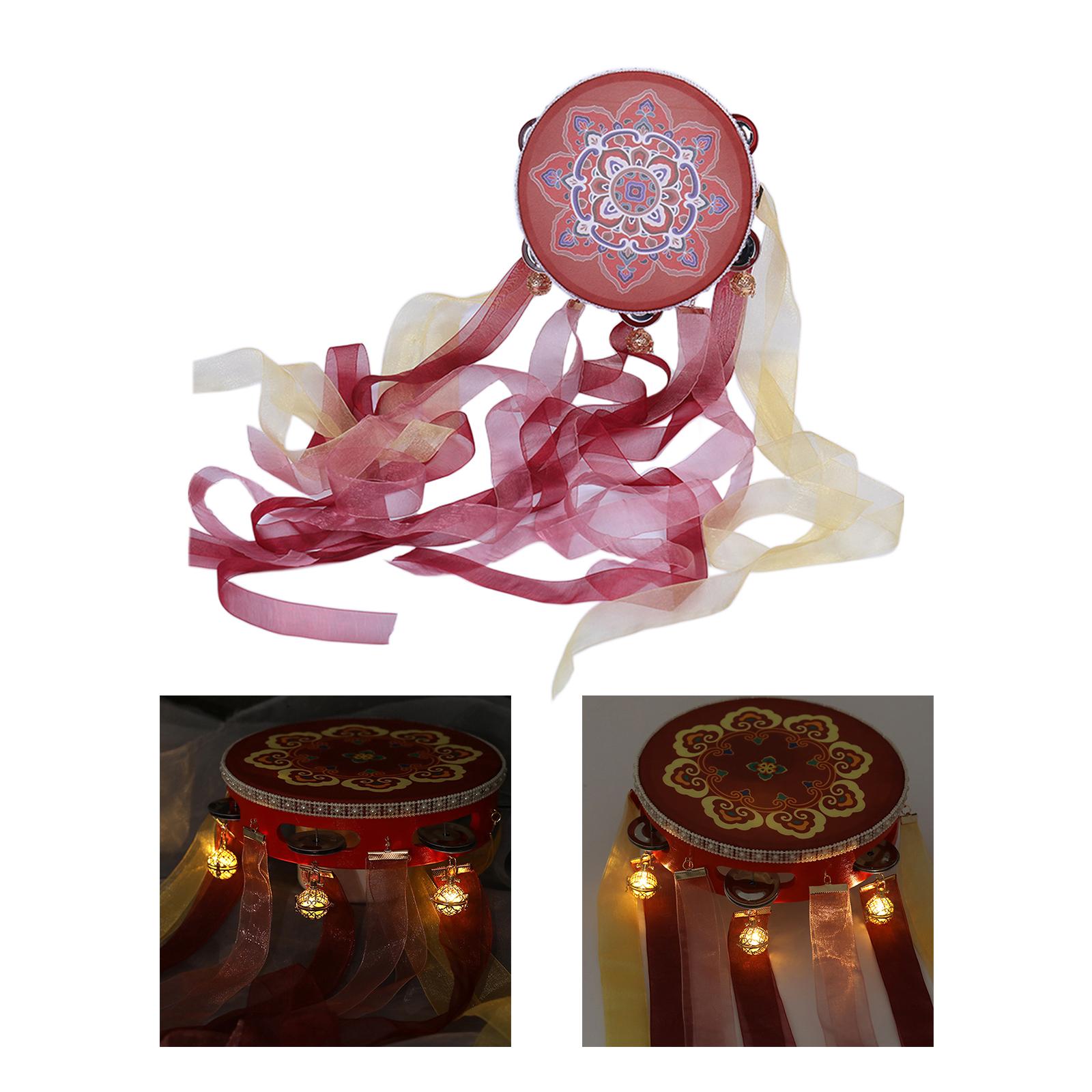 

Hand Drum 7.28 with Ribbon Lightweight Tambourine Drum Chinese for Festival Party Supplies Stage Performance Adults Kids