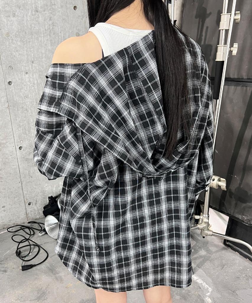 WEGO Figments Hooded Over Check Black Shirt, Women's,