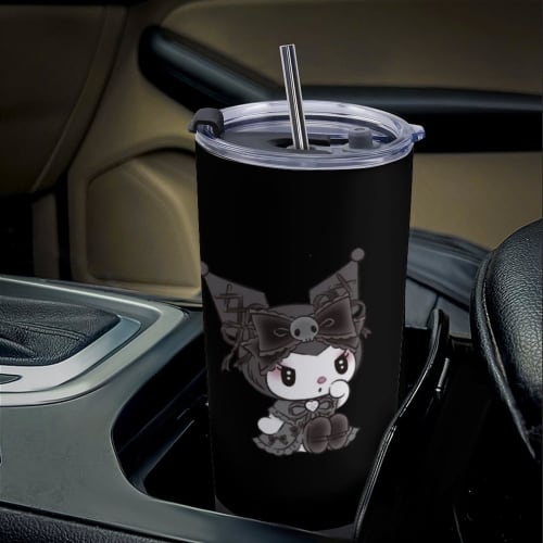 Kuromi Tumbler, Mug, Coffee Cup, Convenience Store Cup, Insulated, Direct Drinking Stainless Steel Water Bottle, with Lid, Portable, Straw, 600ml, Cha