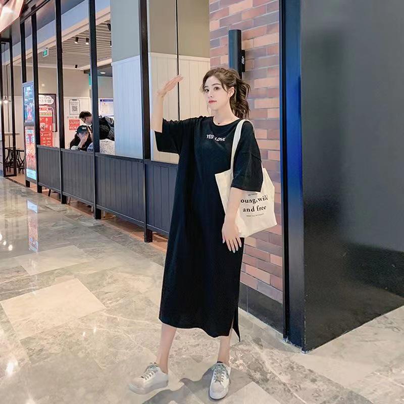 Plus Size Women's Casual Short Sleeve Over-the-Knee Loose T-shirt Dress