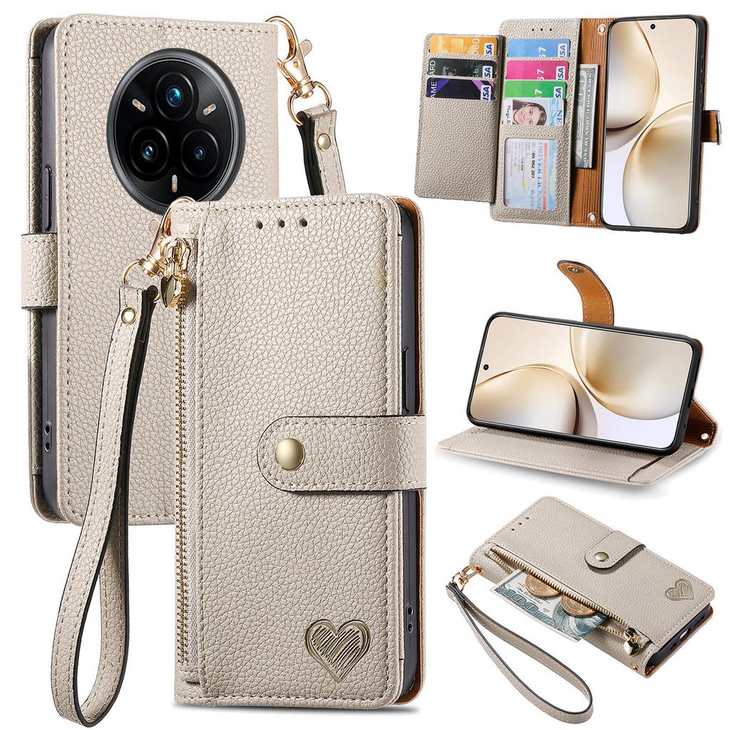 For Realme 14 Pro+ 5G Case RFID Blocking Zipper Pocket Leather Wallet Phone Cover with Strap