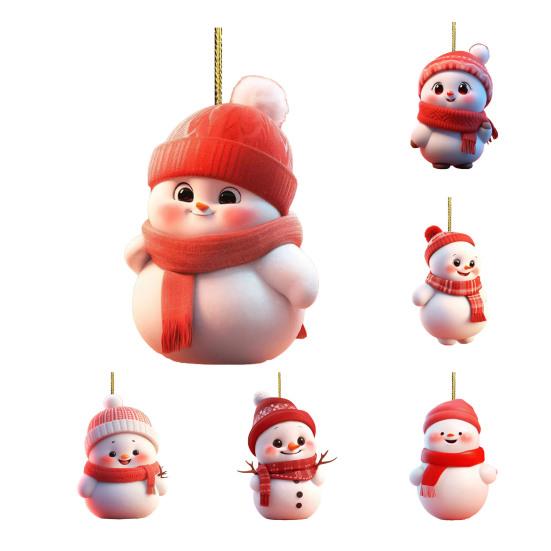 Christmas Ornament 2D Cartoon Snowman Shape Hanging Decoration with Lanyard Festive Atmosphere Christmas Decor
