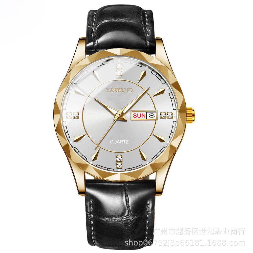 Trendy Men'S Watch Men'S Waterproof Stainless Steel Double Calendar Premium Quartz Watch Luminous