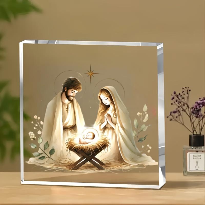

1pcs 2D Acrylic Nativity Scene Center Decorat Ornament - Holy Infant Christmas Festival Deco Accompanied By Angels and Shepherds