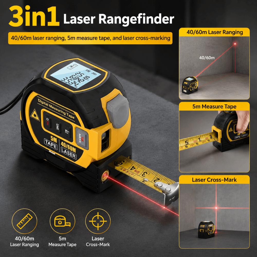 LED Display Digital Tape Measure Tool 3 in 1 Laser Rangefinder Laser Tape Measure Measurement