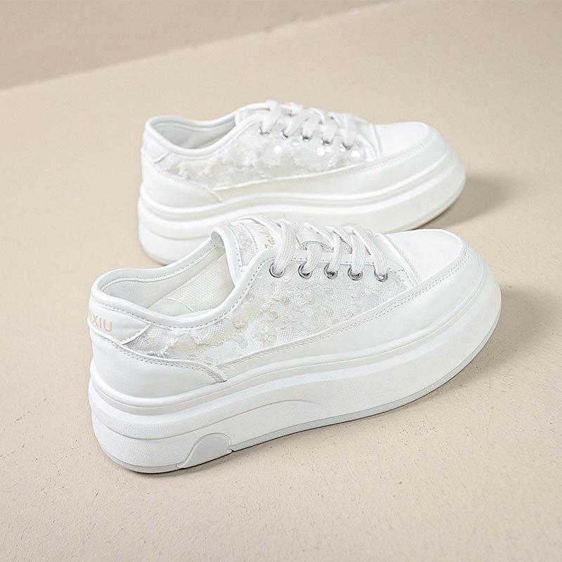 Guofeng Mesh Embroidery Breathable Sequins Casual Summer New Thick-soled Cm Fashion  Shoes