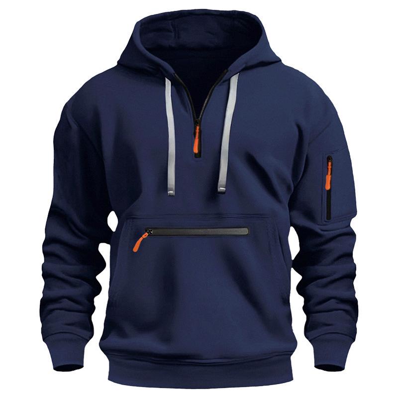 Men's Multi-Zip Pocket Hoodie, European Size, 220g Fabric, Autumn/Winter Style Sweatshirt