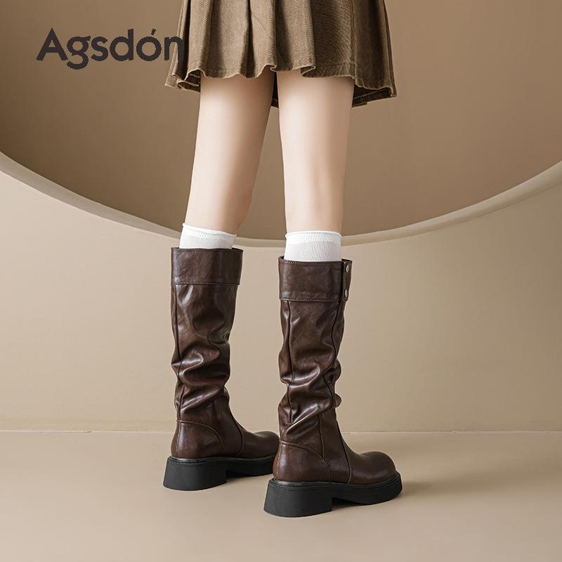 Augustine Boots Women's Autumn 2025 New Tall Martin Boots Thick-soled Vintage Western Skinny Pile Boots