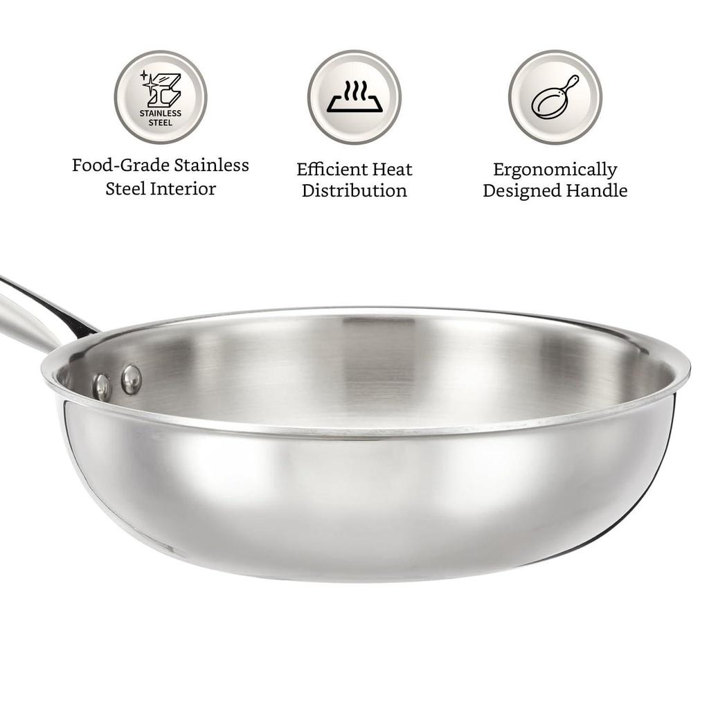 Stainless Steel Triply Frying Pan (Small Size/ 22Cm) | Induction and Gas Stove Compatible | Three-Layer Durable Construction