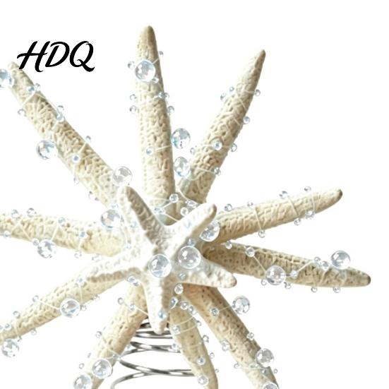 Coastal Holiday Tree Decorations Beach Starfish Christmas Topper 6 Inch Nautical Treetop Topper Ornament Ocean Style Decoration for Xmas Party Home