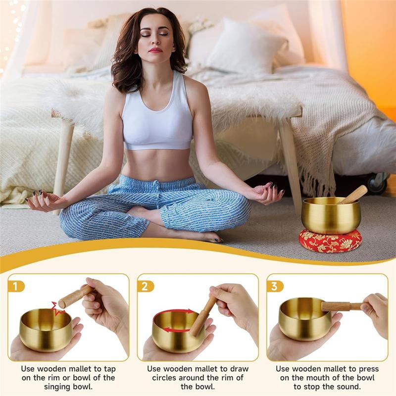 M-Modern-Tibetan Singing Bowl Set-4 Inch Sound Bowl, Wooden Mallet& Cushion Included For Yoga& Chakra Healing, For Stres Relief