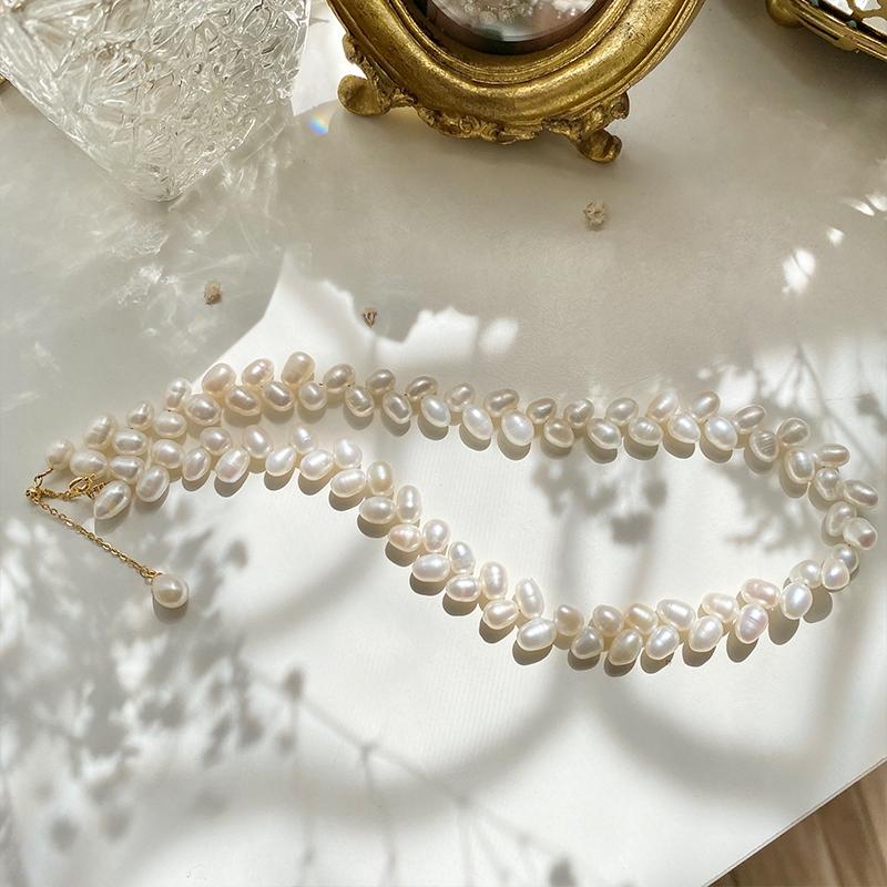 HENGSHENG Wheat Ear Pearl Shape 6-7mm Freshwater Pearls 925 Sterling Silver Necklace Fashion Fine Jewelry Gifts For Women Girls 35cm белый