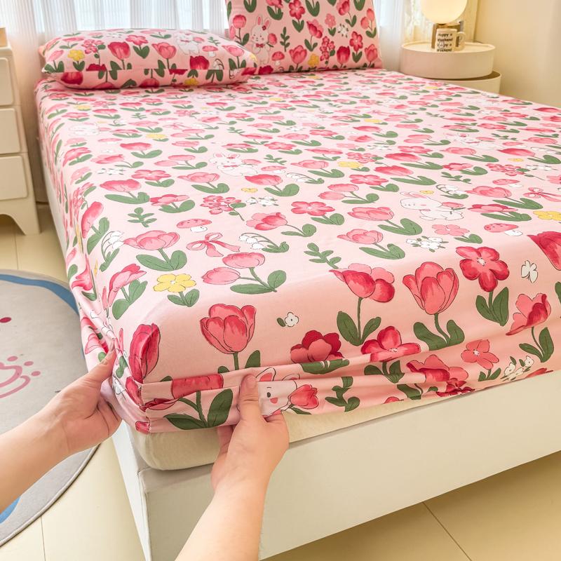 1pc Flower Printed Bed Sheet with Elastic Single/Queen/King Mattress Protector Plant Style Fitted Bed Sheets sabanas 150x190
