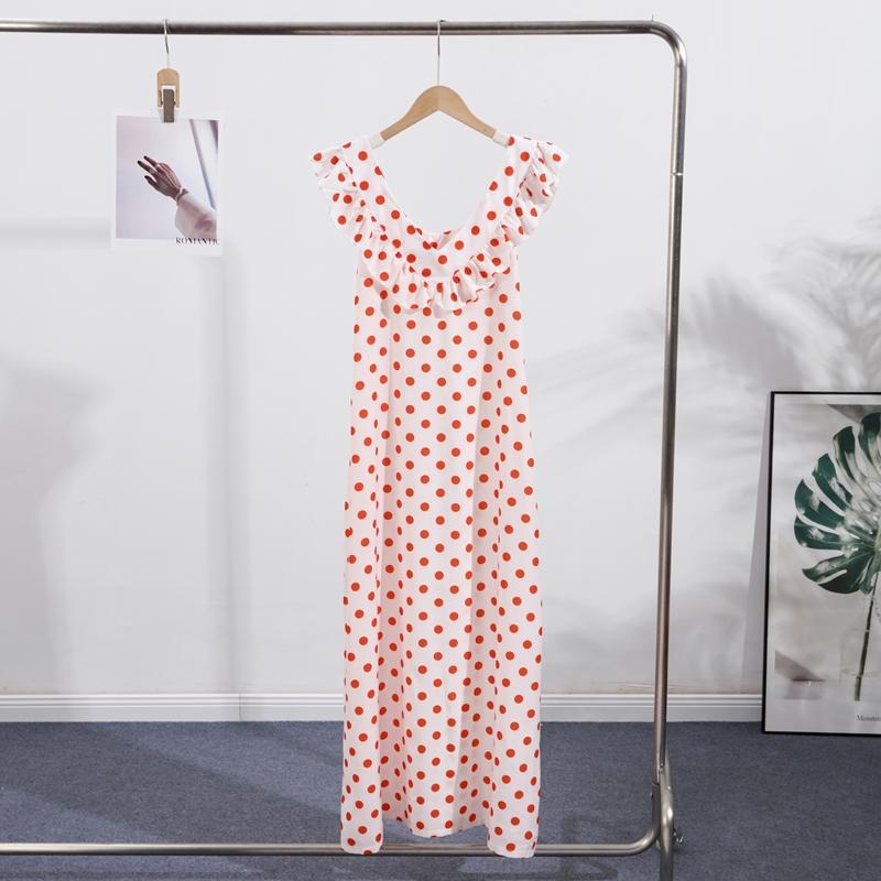 Women's Ruffle Edge One Shoulder Polka Dot Dress with Ruffle Edge Decoration Versatile Daily Style Elegant Summer Short Sleeved Women's Slim Fit Dress