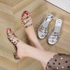 Fashion Square Heel Slippers Summer New Round Toe Open Toe Thin Strap Woven Slip-on Non-slip Wear-resistant Kitten Heel Shoes