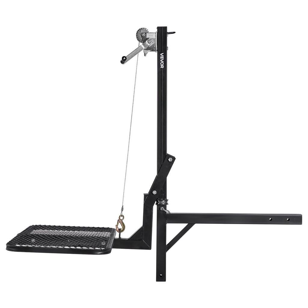 Hitch Deer Hoist with Lifting System Platform, 300 lbs Load Capacity, Game Hoist Winch Lift with 2-inch Receiver, 360-Degree Swivel Shaft & Foldable,