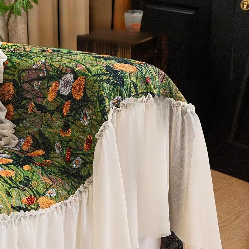 Pastoral Style Cotton And Linen Sofa Blanket Small Flowers Sofa Cover With Skirts Anti-Slip Sofas Towel Beds Blankets Funda Sofa