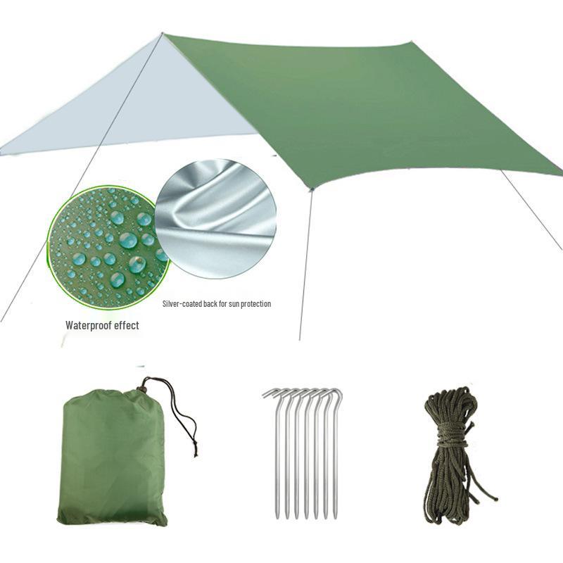 Square Canopy 3-4 Person Waterproof Sunshade Tent with UV Protection and Silver Coated Ground Sheet