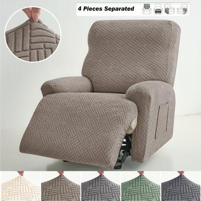 1 Seater Jacquard Recliner Sofa Cover Elastic Split Armchair Cover For Living Room Couch Protector With Storage Pocket