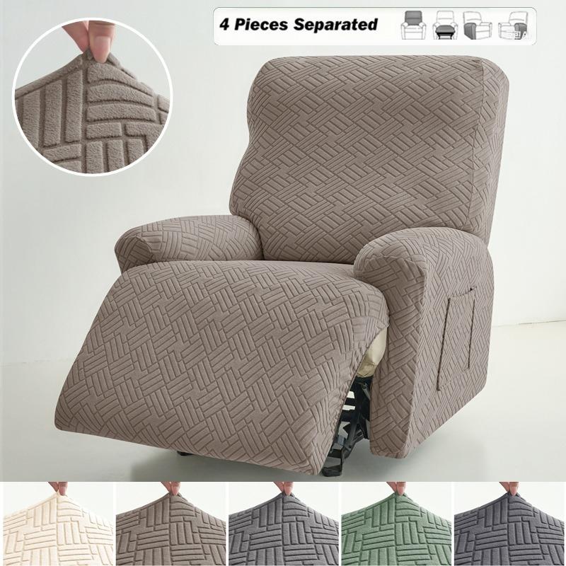 1 Seater Jacquard Recliner Sofa Cover Elastic Split Armchair Cover for Living Room Couch Protector with Storage Pocket