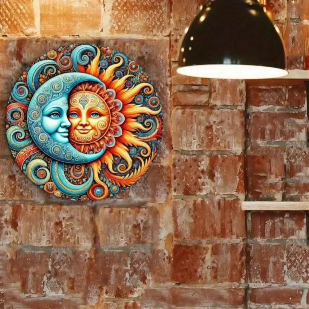 

Iron Wall Art Sun and Moon Metal Decor Blue Gold Wooden Nordic Home 20x20