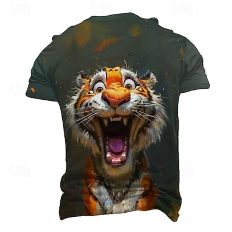 Men's Tiger Funny Short Sleeve T Shirt 3D Print Crew Neck Shirt Exaggerated Designer Party Summer Spring Clothing