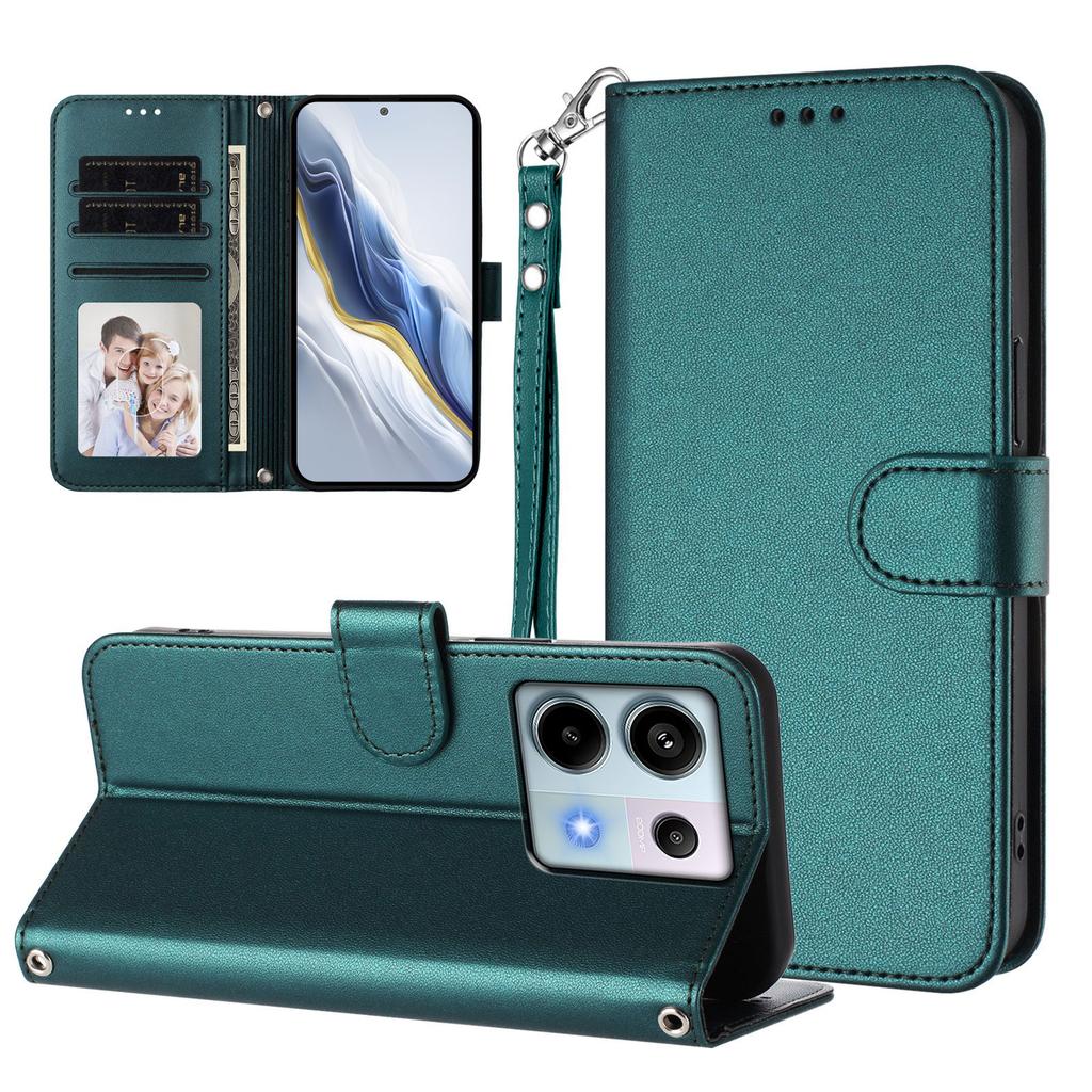 For Xiaomi Poco X6 5G/Xiaomi Redmi Note 13 Pro 5G Leather Case Wallet Stand Phone Cover with Wrist Strap