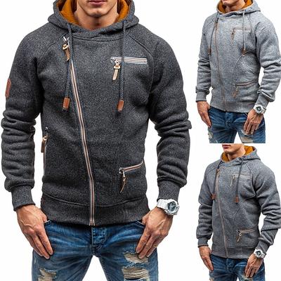 Moda masculina manga longa moletom com capuz zíper outono casaco masculino algodão esporte hoodies outwear