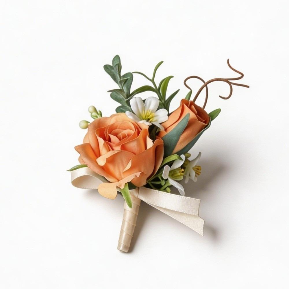 

Silk Flowers Artificial Boutonnieres Flowers Pearl White Roses Elegant Rose Corsage Classic European style Wedding Wrist Corsage оранжевый