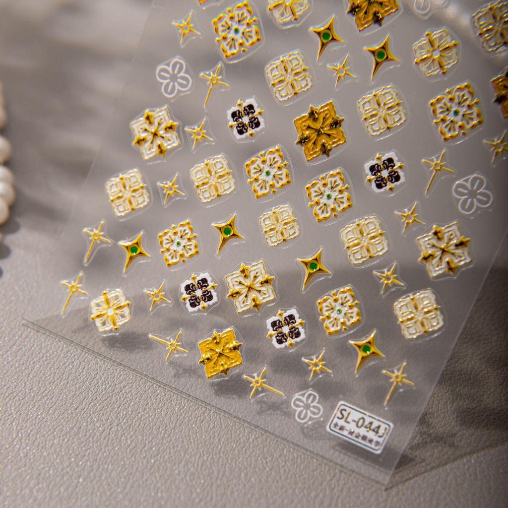 SKY Retro Lobak Bohemian Embossed Nail Art Stickers – Waterproof, Adhesive-Backed DIY Design