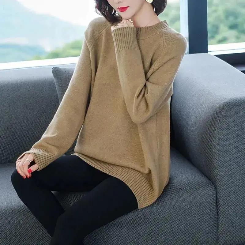 Mid-length Plus Size Sweater Women's Autumn and Winter Loose Solid Color Inner Pullover Bottoming Sweater