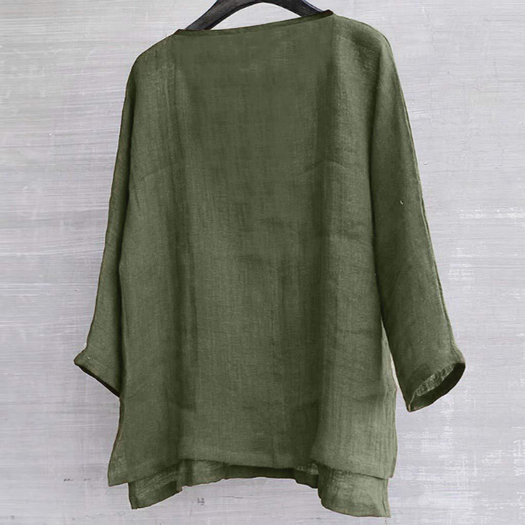 Men's And Women's Fashion Matching Cotton-Linen Solid Color Casual Loose V-Neck Long-Sleeved Shirt T-Shirt Top