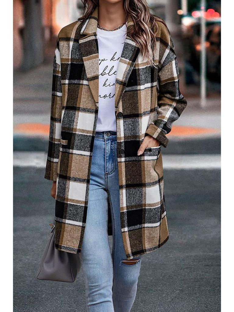 Autumn European & American Plaid Lapel Women's Casual Blazer