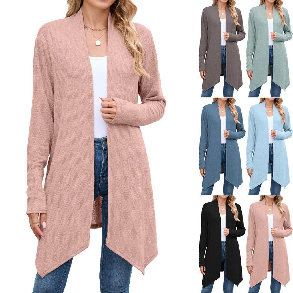 New Women's Long Sleeve Knit Cardigan Solid Color Fall Outerwear For European American Women