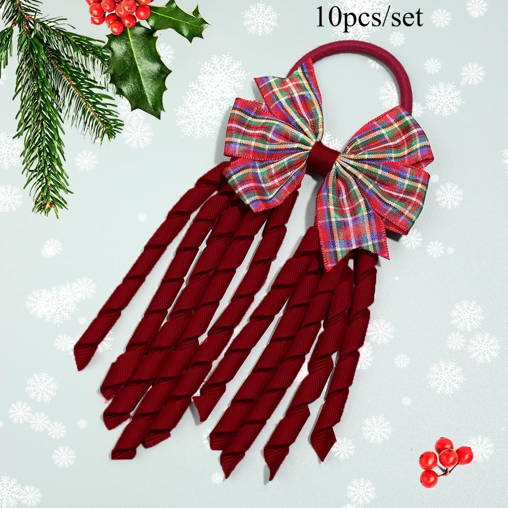 

10pcs/set Christmas Plaid Bow Hair Tie for Girls Polyester Cheerleader Ribbon Curl Accessories Headwear Accessory 8x18cm вина червоного кольору