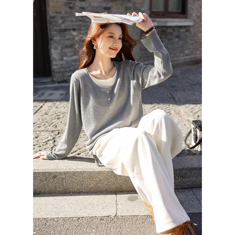 Mocana Women's Slimming Faux Two-Piece Long Sleeve Knit Top