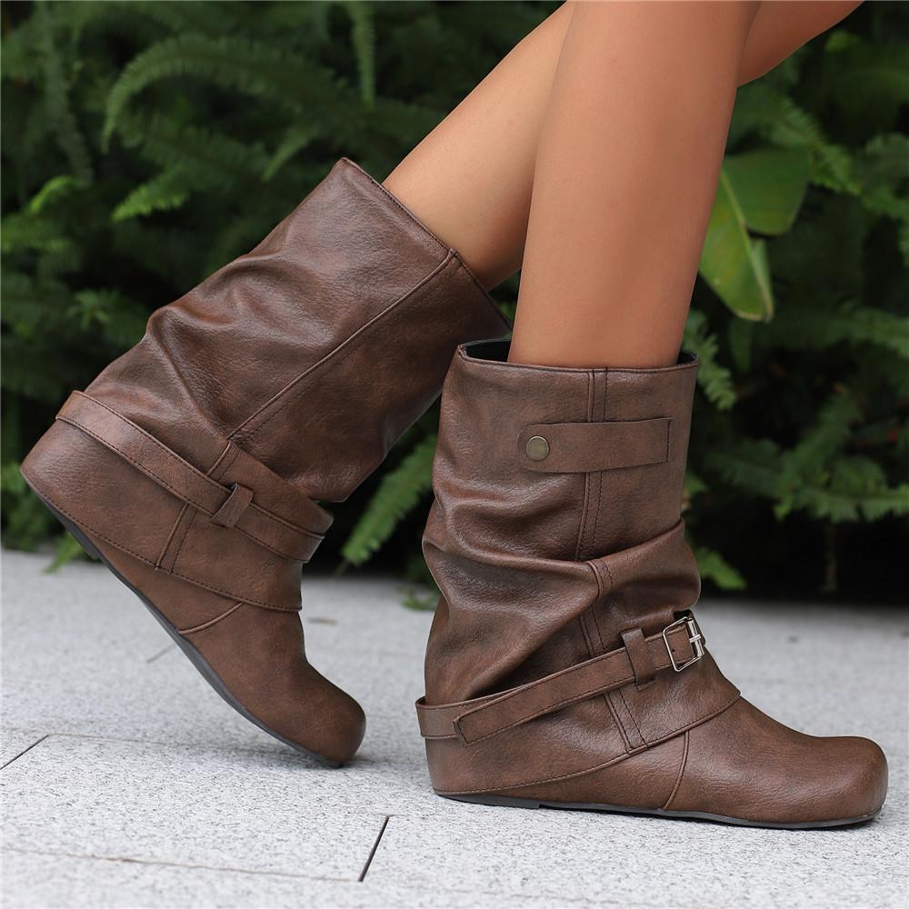 Fashion Western Cowgirl Boots Fashion New Comfortable Internal Height Women's Boots Trendy Versatile Slip On Buckle Women Short Boots