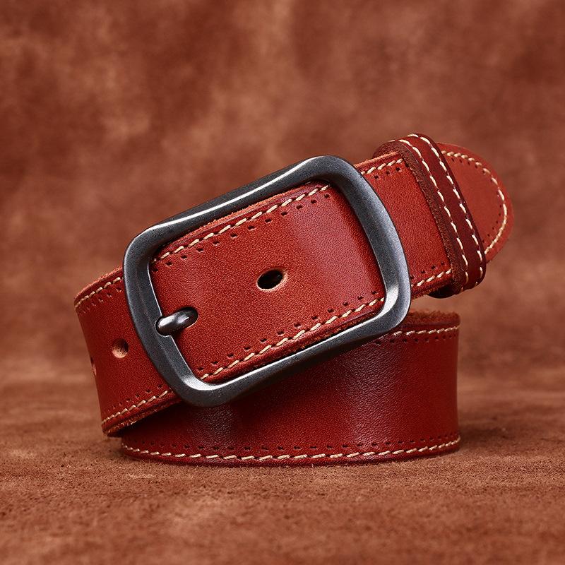 Belt Men's Handmade Washed-out Vintage Distressed Youth Leather Pin Buckle First Layer Pure Cattlehide Leisure Jeans Belt