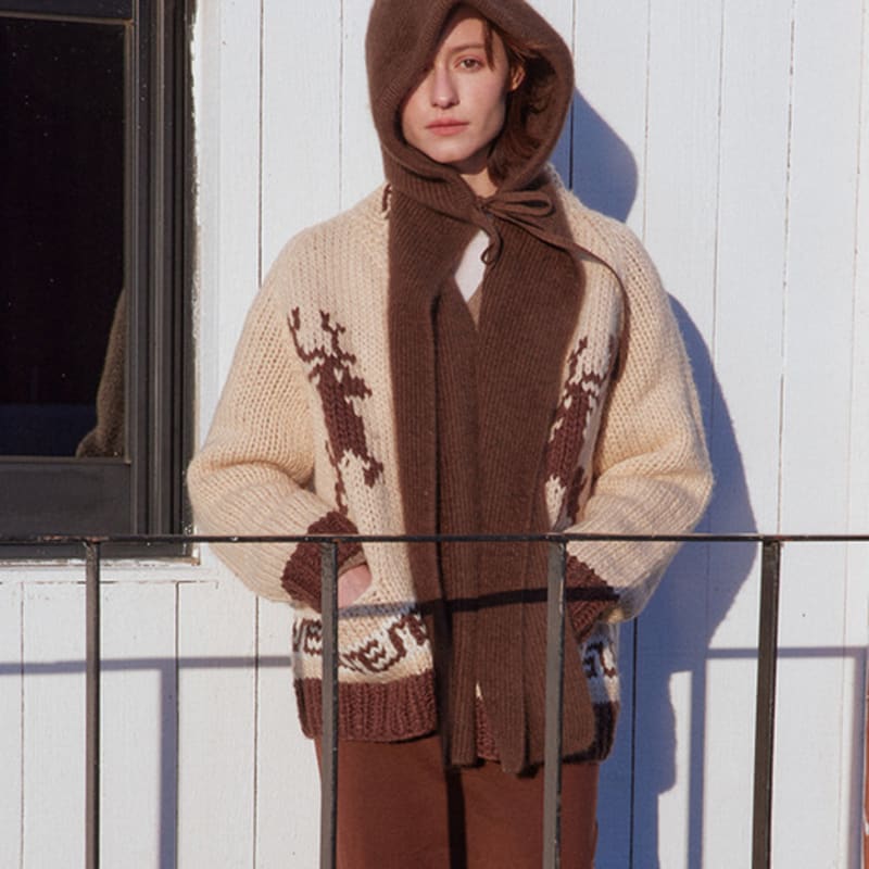 

STEP AROUND Knit Hooded Scarf_Brown Free