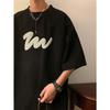 Mens Summer Latest American Five-quarter Sleeve T-shirt Comfortable Fit Trend Versatile Half-sleeve Crew Neck T-shirt