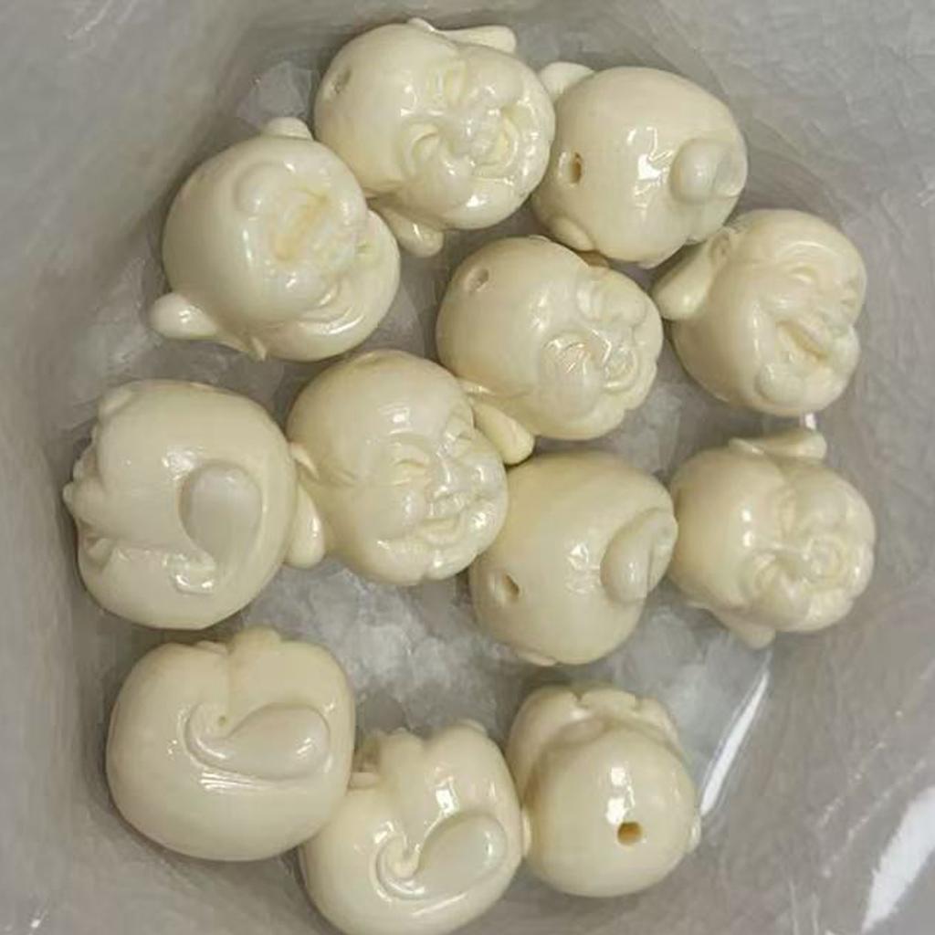 5Pcs Shell Powder Maitreya Buddha Head Beads 18x20mm Ivory Laughing Buddha Charms for DIY Bracelet Religious Lucky Jewelry Making