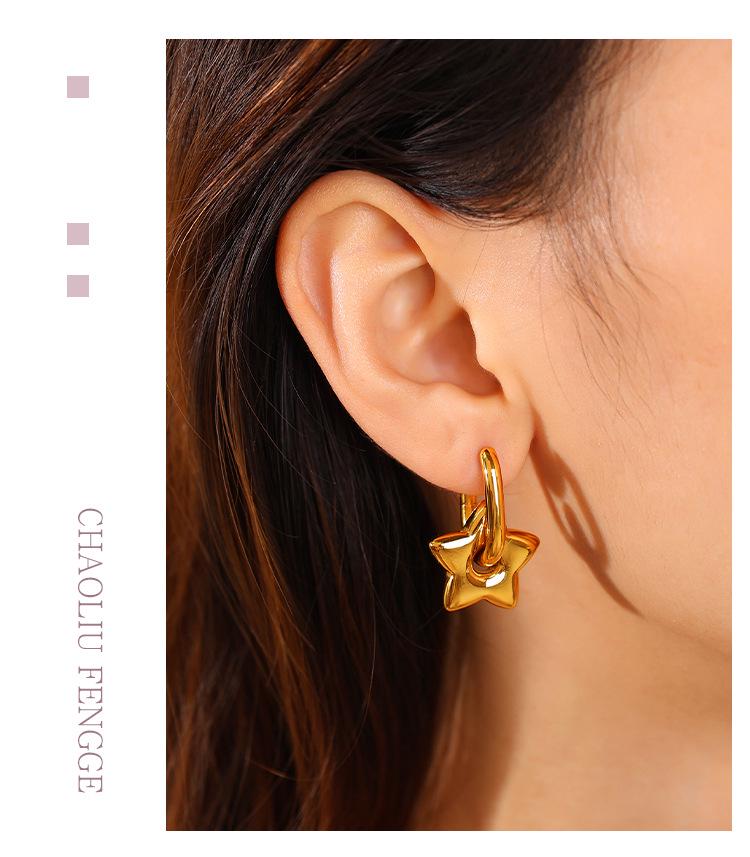 Classic Star Pendant Square Hoop Earrings for Women